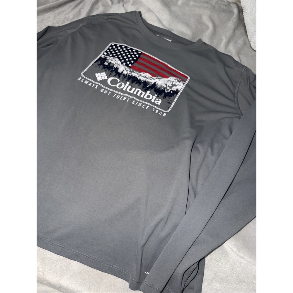 Columbia Men's 2XL USA Graphic‎ Long Sleeve Performance Shirt Gray Patriotic